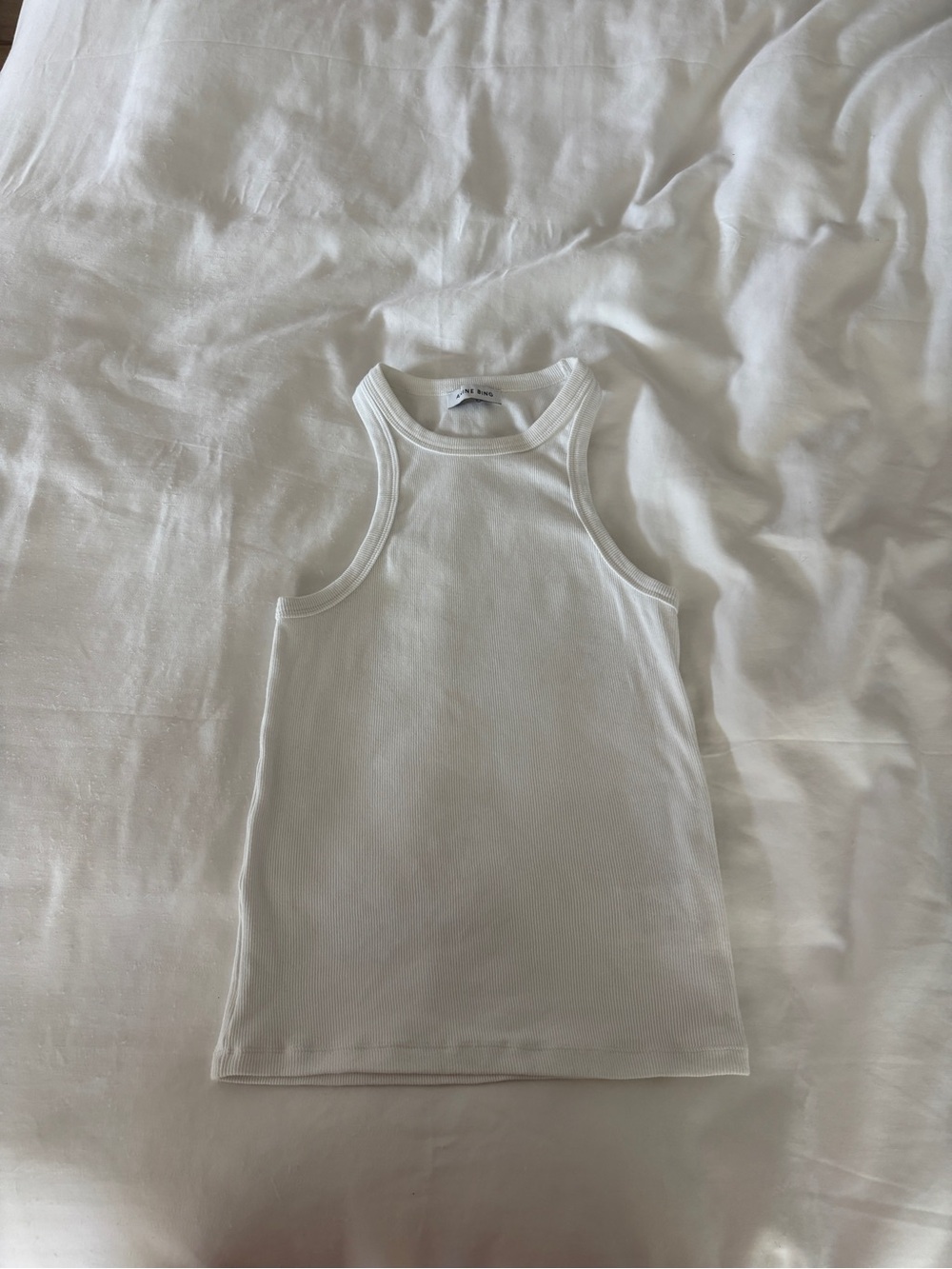 Anine Bing White Ribbed organic cotton/spandex Racerback Tank